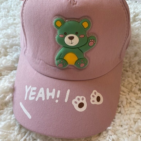 Children's Ball Cap. Light Purple. One Size. Bear Design. Adjustable Velcro. - Picture 2 of 8